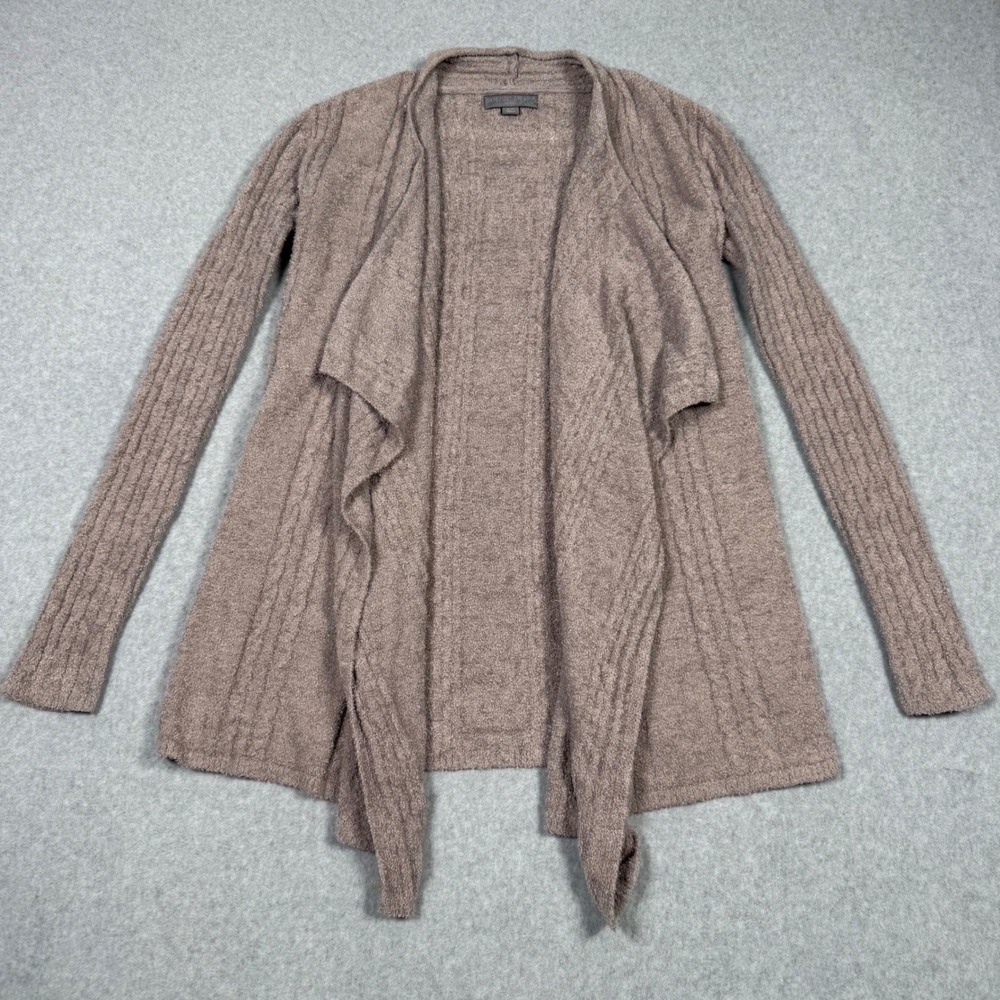 Barefoot Dreams Bamboo Chic Ribbed Cardigan Taupe Brown Draped Wrap Cozy S/M